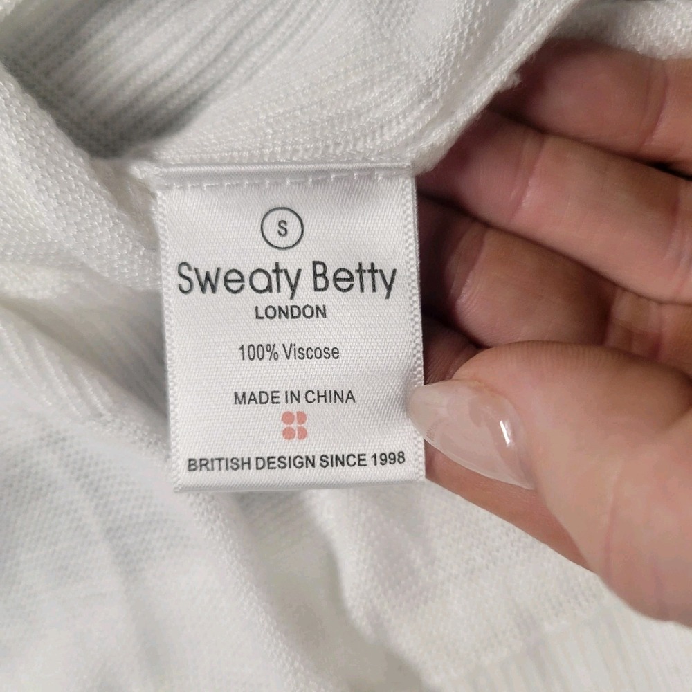 Sweaty Betty London White Sheer Open Back Long Sleeve Top Blouse Womens Small - Picture 7 of 10